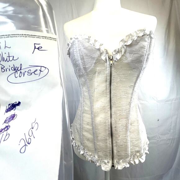 Corset Overbust size xl White bridal lace up back zipper front NwoT Lots of room - Picture 10 of 10